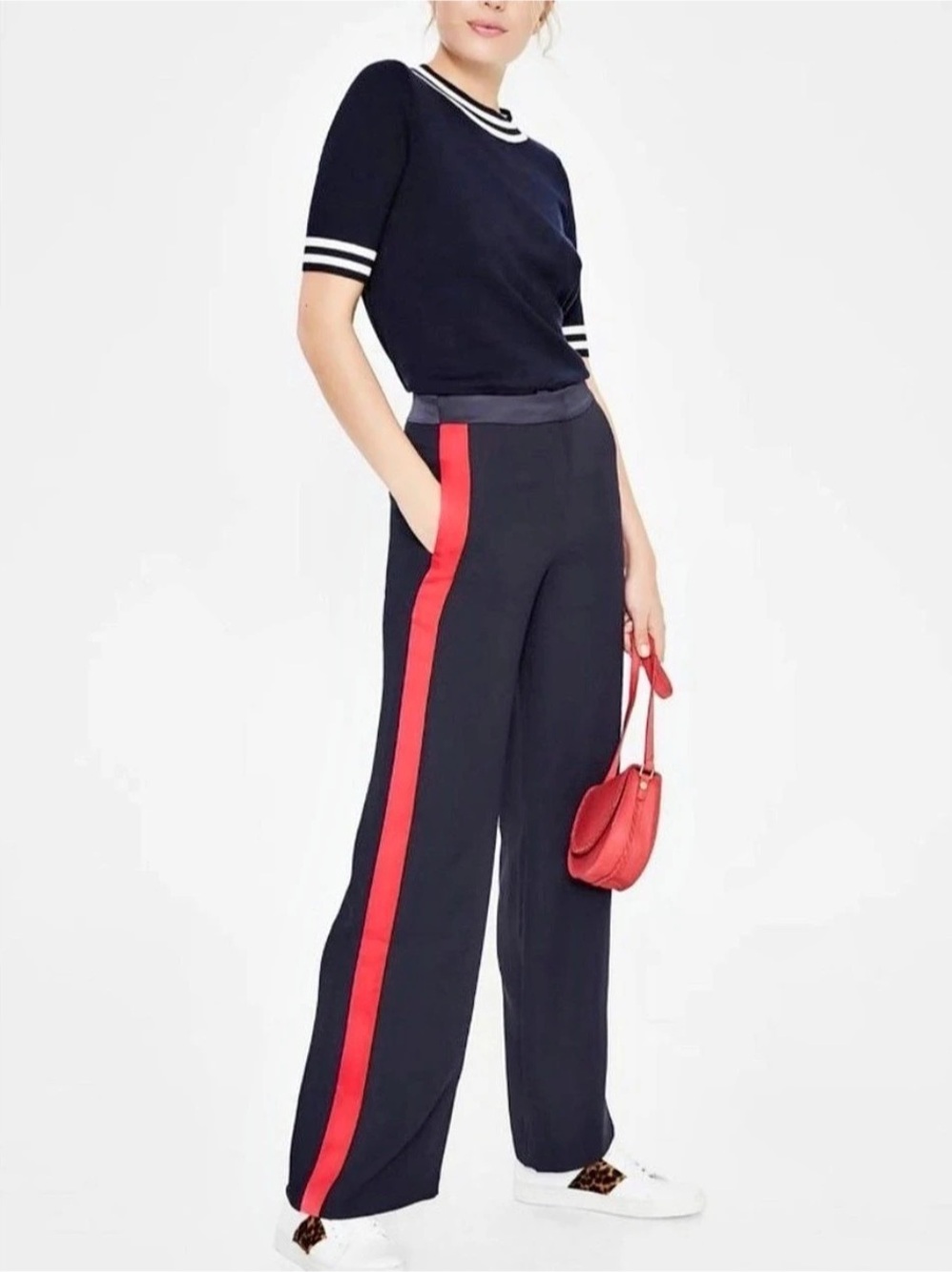 Boden Side Stripe Wide Leg Trousers Blue & Red